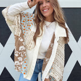 Pops of Poppies Natural Collared Patch Work Short Sleeve