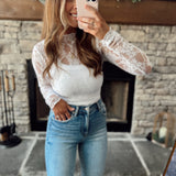White Long Sleeve Floral Mesh Top