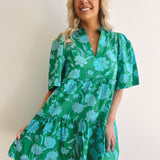 Waterlily Green/ Blue Floral Shift Dress