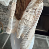 So Coastal Cream Multi Crochet Knit Hooded Cropped Button Down