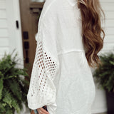 Sal Off White Sweater Sleeve Gauze Button-Up