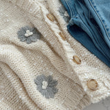 Frosted Petals Cream 3D Flower Patch Knit Button Down Cardi