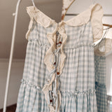 Sky Blue Checkered Ruffle Dress Cardigan