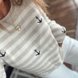 Seaside Stripe Anchor Embroidered Sweater