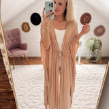 Coastal Retreat Sandy Mauve Tie-Waist Kimono