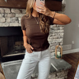 Chocolate Ribbed Seam Detailed Tee