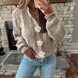 Reagan Mocha Floral Button Cropped Knit Cardi
