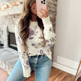 Janie Cream Flower Pattern Knit Sweater