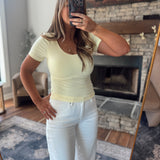 Chey Pale Yellow Buttery Soft Short Sleeve Top