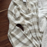Nancy Sand Multi V Neck Striped Knit Sweater