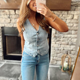 Risen Light Button Down V-Neck Denim Vest