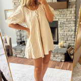 Taupe Striped Puff Sleeve Romper