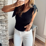 Black Zarela Tie Shoulder Knit Tank