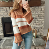 Miss Me Rust Multi Stripe V-Neck Knit