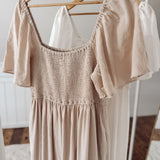 To The Tropics Linen Smocked Flutter Sleeve Maxi