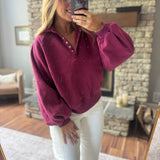 Burgundy Montauk Snap Button Pullover