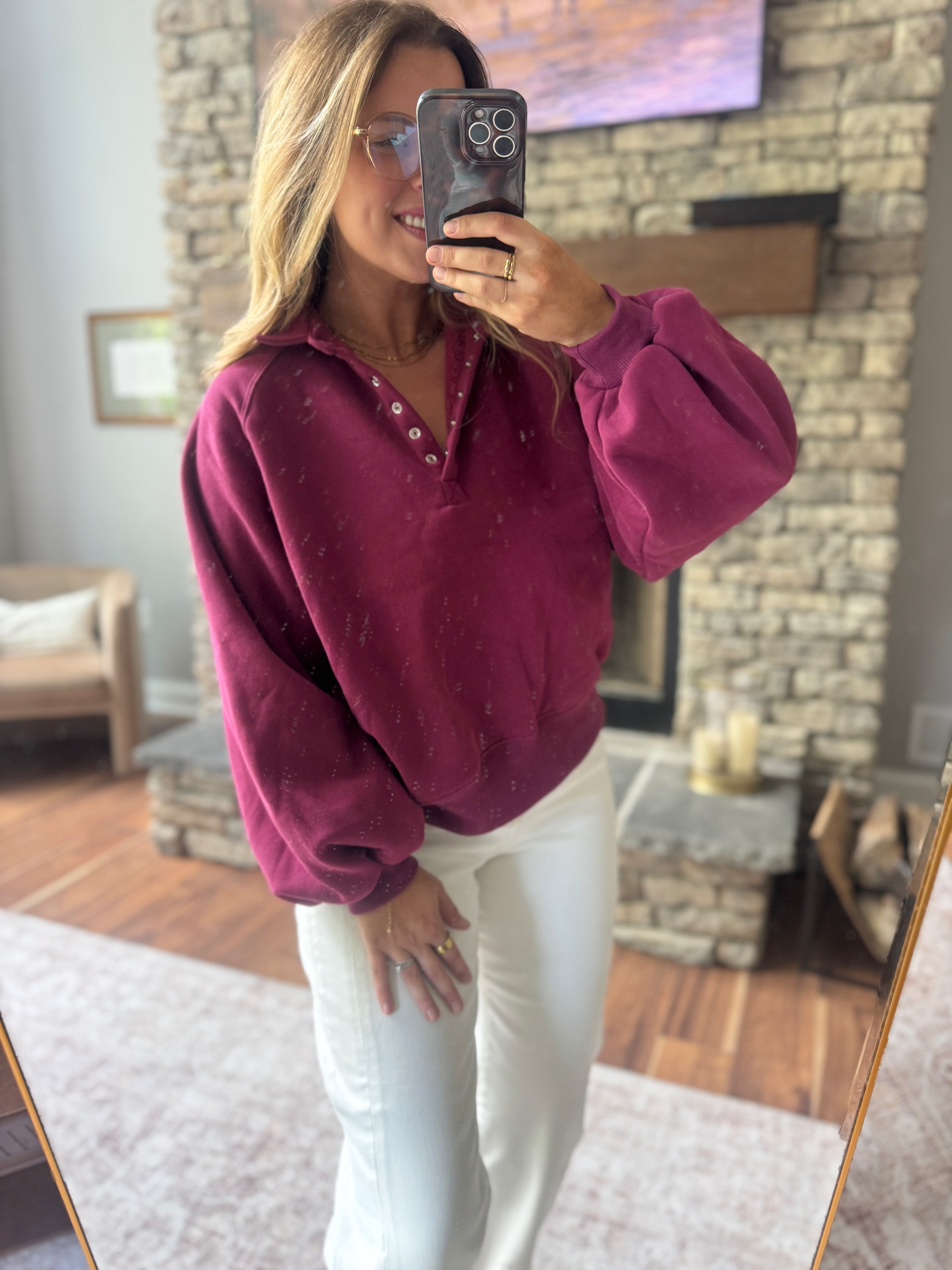 Burgundy Montauk Snap Button Pullover