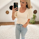 Emery Cream Bubble-Sleeve Top