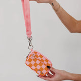 Nelly Pink/Orange Checkered Wristlet Wallet