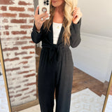 For The Thrill Black Rib Knit Tie Top