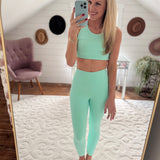 Feeling Productive Sea Foam Green Laser-Cut Leggings