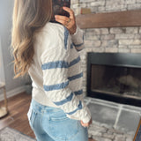 Cream Blue Striped Lurex Sweater