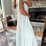 Bridgette Ivory/Blue Printed Tie Strap Maxi
