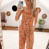 Groovy Blooms Beige Retro Floral Jumpsuit