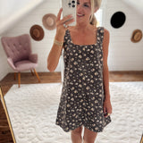 Brown Floral Seamed Denim Mini Dress