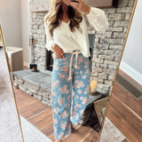 Washed Denim Rose Belt Pants