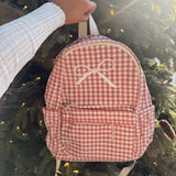 Pink Coquette Bow Embroidered Gingham Backpack