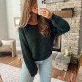 Forest Green Pointelle Stitch Sweater