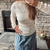 Cream Floral Multi Textured Long Sleeve