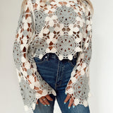 Favorite Flower Sage and Cream Bell Sleeve Crochet Top