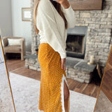 Mustard Polka Dot Lace Trim Maxi Skirt