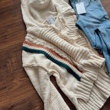 Ivory Multi Hooded Hi Lo Striped Sweater