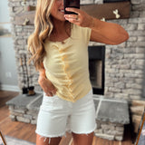 Lemon Lodi Pleated Button Top