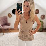 Hit The Town Khaki Ruched V-Wire Tank Mini IN STORE