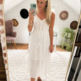 Head Turner White Tiered Midi Dress