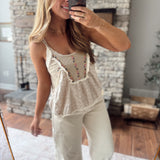 Loretta POL Taupe Floral Detail Tank