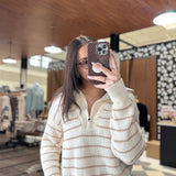 Taupe Striped 1/2 Zip Sweater IN STORE