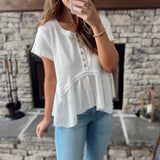 Free Spirit White Lace Raw Hem Babydoll Short Sleeve