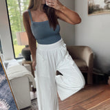 Indra Ivory Ruched Waist Wide Leg Pants