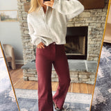 Mica Deep Burgundy HR Wide Leg Denim