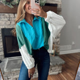 Cala Blue/ Green Contrast Oversized Pullover