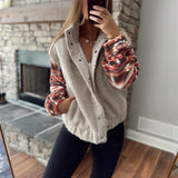 Warm Vibes Taupe/Lt Mauve Aztec Print Snap Button Teddy Jacket
