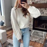 Ivory Floral Knit Puff Sleeve Sweater