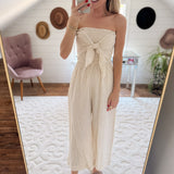 Natural Floral Tie Front Jumpsuit