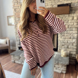 Burgundy Striped Harlowe Sweater