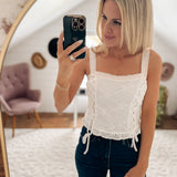 Raeann Ivory Smocked Ribbon Tank IN STORE